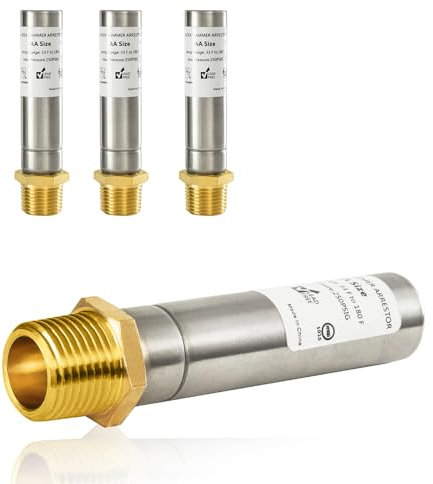 HeSun 4-Pack Stainless Steel Straight Water Hammer Arrestor, 1/2-Inch MIP Connection, Reduce Laundry Washer Knock Noise