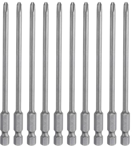sourcing map Lot de 10 embouts de tournevis cruciformes PH2 à tige hexagonale 110 mm de long magnétique en acier S2 de qualité industrielle Tige de 4 mm