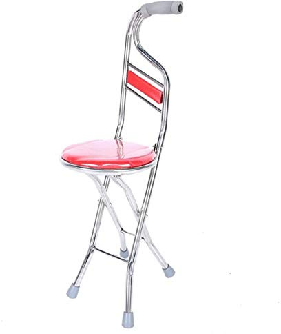HSWOYEA Taburete de bastón, bastón de Ayuda Sanitaria con Asiento, Ligero, Plegable, Asiento de bastón de 3 Patas con luz LED, para Senderismo, Picnic, Esperar en la Fila (marrón B)
