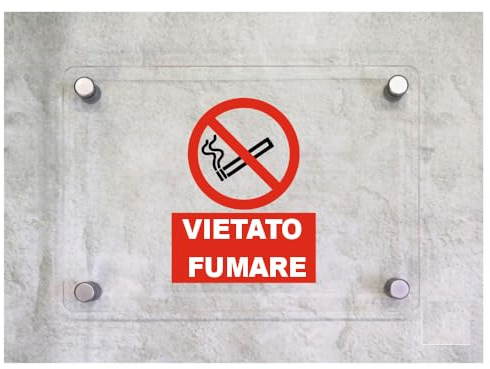 Global Targa Cartello in plexiglass - VIETATO FUMARE RETTANGOLARE - Con Distanziali in acciaio inox, Stampa UV (15x21 cm)