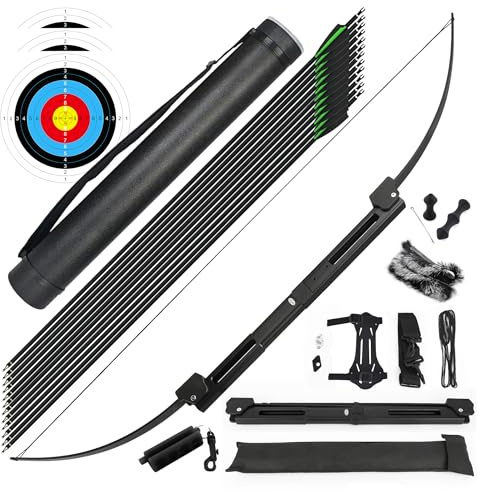 surwolf 58” Arc Droit Pliable pour tir à l'arc, Arc de Survie Tactique,25/35 LB élévateur en Aluminium, Main Droite/Gauche pour Jeunes et Adultes/Chasse/Cible/tir (35lb-Noir Set)