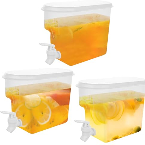 ZOFUN 3 Pcs 3.5 L Drink Dispenser with Tap | Translucent 25 x 17 x 11.5 cm Leak-Proof Juice Dispenser with Tap Fridge Drinks Dispenser for Drink, Juice, Tea, Lemonade