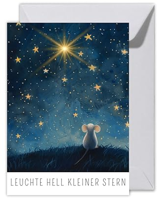 WBdesignz XXL Sternenkind Karte mit einem Umschlag - Liebevolle Trauerkarte Leuchte hell Kleiner Stern Sanfte Kondolenzkarte mit Maus & Sternenhimmel - Beileidskarte Verlust eines Kindes (XXL DIN A4)