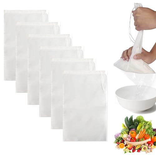 KATIMI 6 Stück Nussmilchbeutel Bio Waschbar, Passiertuch Wiederverwendbar, Nussbeutel Sieb für Vegane, Abseihtuch Presstuch Filtertuch Käsetuch für Obstsaft Kaffee (20 × 30 cm)