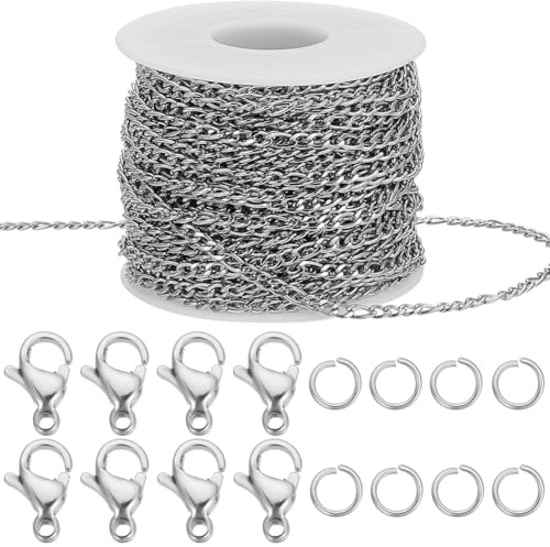 Beebeecraft 20 m/65.61 Fuß Figarokette Kettenglied Schmuckherstellungsset Mit Biegering Und Karabinerverschluss 304 ovale Verbindungsketten Aus Edelstahl Und Silber Für Schmuck Halsketten Armbänder