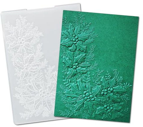 arriettycraft 3D Christmas Holly Leaves Plastic Embossing Folders for Card Making 3 d Evergreen Holly Corner Embossing Folder for Gift Tag Paper Crafting Home Decoration 5x7