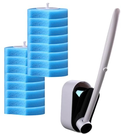 Toilettenschrubber mit Nachfüllungen, Schwamm-Toilettenbürste,Kalkentferner | Bürstenstab mit 16 Toilettenreiniger-Nachfüllpads für Badezimmer, Kalkablagerungen, Fugenmörtel, Badewanne