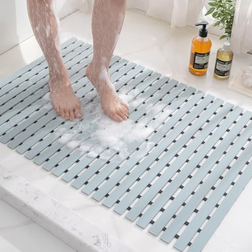 DEXI Duschmatte rutschfest 61 x 90 cm, Antirutschmatte Badewannenmatte mit Abflusslöchern, Leicht Trocknend, Waschbar Duschmatten für Badewanne, Grau