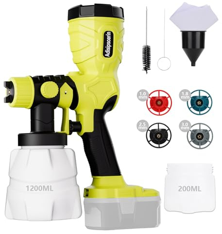 Adisipsoarin 18 V Farbsprüher High Speed für Ryobi 18 V Batterie, 2 Behälter, leicht zu reinigen, für Hausmalerei, Möbel (Batterien nicht im Lieferumfang enthalten)