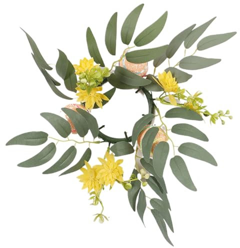 Anelli per candele pasquali, in rattan artificiale, con uova di Pasqua, fiori, candele, candele, ghirlanda pasquale per le festività pasquali, primaverili, decorazioni pasquali