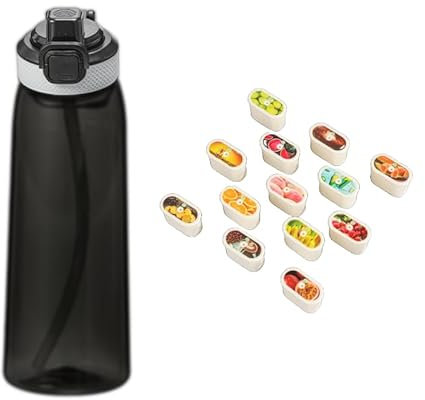 Fragrance Water Drinking Bottle - Fragrance Air Water Bottle - Includes 5 Pods - Matt Black - 1000ml - Tritan - BPA Free - Up Starter Kit - Cola, Orange, Watermelon, Apple, Lemon