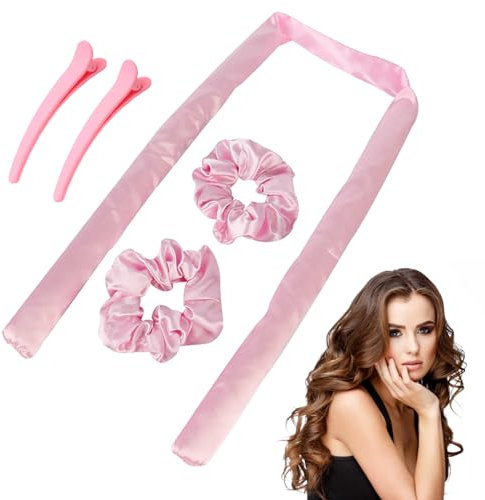 Heatless Hair Curler, Curler x1, fascia x2, clip per capelli x2, riccioli senza calore durante la notte, Per tutti i tipi di capelli, Capelli Medi Lunghi Dormire, Rosa