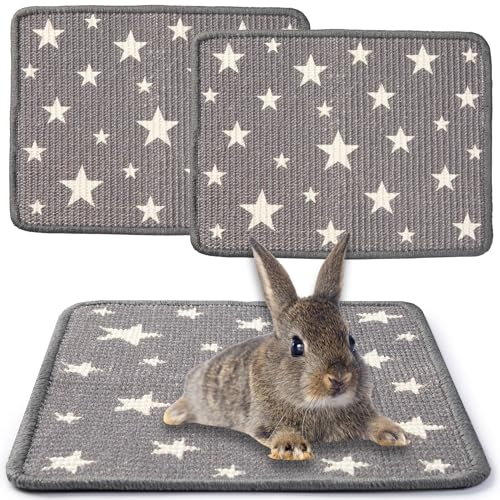 JanYoo 2 Stück Kratzmatte für Kaninchen, 40x30cm, natürliches Sisal, wiederverwendbar, anti-Rutsch (Stern)