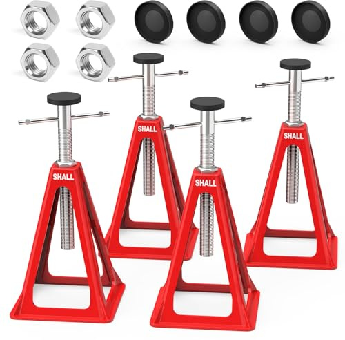 SHALL RV Stabilizer Jacks, 4-Pack Heavy Duty Aluminum Jack Stands for Travel Trailer Camper, Single Support up to 7500 Lbs, RV Leveling Screw Jack with Spare Nuts & Pads, Adjustable from 11 to 17