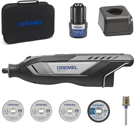 Dremel 8250 12V Outil rotatif sans fil 5 000-30 000 tr/min Outil multifonction sans balais avec étui souple, 5 accessoires, 1 batterie + chargeur pour poncer, fraiser, graver, couper