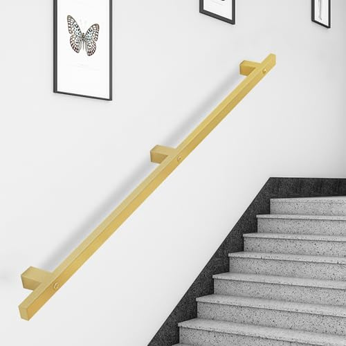 Lonmrrton Wrought Iron Handrail for Indoor Outdoor Grab Bar, Wall Mounted Staircase Hand Rail, Gold Stair Banister Railing Safety Handle for Corridor/Villa/Loft(9.2ft/280cm)