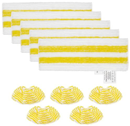 DLAIMI 10PCS Karcher EasyFix microfibre floor cloths&Handheld Nozzle Pads compatible with Kärcher SC steam cleaners microfibre wipes,With hook-and-loop system and base strap (Yellow-10)