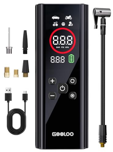 GOOLOO AP150 PRO Fahrradpumpe Elektrisch Luftpumpe Fahrrad Akku Luftkompressor, 7500mAh Akku Luftpumpe mit Autoabschaltung, Farbdisplay & LED-Leuchte, für Autoreifen, Motorrad, Ball & Schwimmring