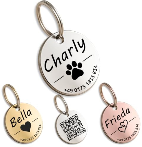 Hundemarke mit Gravur - Personalisiert - Edelstahl - ⌀30mm - Silber - Namensschild für Halsband - Dog Tag - Anhänger Marke für Hunde - mit Symbolauswahl - Tiermarke für Hunde, Katzen, Welpen, Pferde
