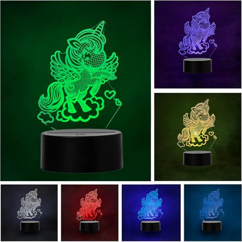 Wolobox | Lampara LED MÁGICO UNICORNIO | Decoración Ambientes | Lampara de Mesa de Noche |Luz Nocturna de Colores | Iluminación Niños y Adultos |USB | LUZ Fija o Carrusel | Cable - Pilas |