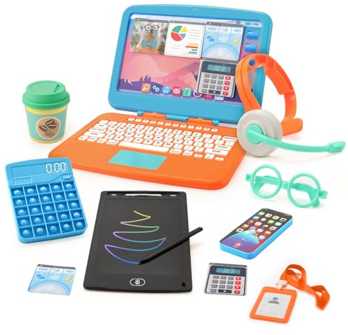 Pretend Play Home Office Toys for Kids 3-7, Toy Laptop Set for Role Playing Game, Working Home Playset for Boys and Girls