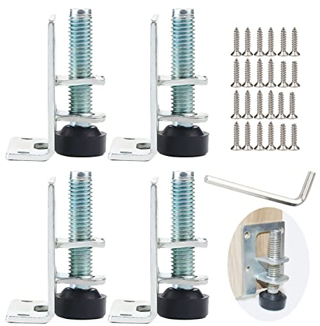 GLMGBP 4 Pcs Heavy Duty Furniture Legs Leveler, Baseboard Fixings, Adjustable Table Leg Leveler w Lock Nuts, for Workbench Baseboard Sofa Cabinets Shelving Units Table(Size:40mm x 18mm x 50mm)