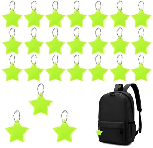 HAOQIAGA 24 Stücke Sicherheits Reflektor Anhänger, Stern Reflektoren Kinder Anhänger, Anhänger Schulranzen, Reflektierende Schlüsselanhänger für Schultasche Rucksack Fahrrad Gehen Laufen Radfahren