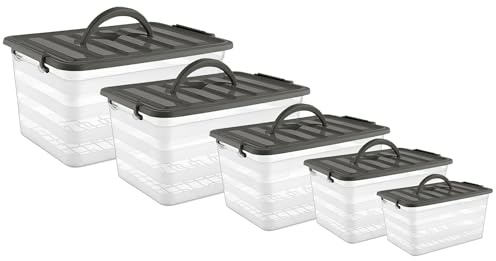 BH | 5 Pcs Plastic Storage Boxes with Lids | 16L + 10L + 6L + 3.3L + 1.6L | Stackable | Nestable Storage Bins | for Home, Kitchen, Stationery, Tools, Crafts, Household Essentials - by BEST HOUSE