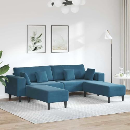 Massbinet Samt Couch mit Schlaffunktion Wohnlandschaft Polstersofa Sofas mit Square Armrests U-Form Sofa mit Kissen 3 pcs für Wohnzimmer & Schlafzimmer Blau 208 cm