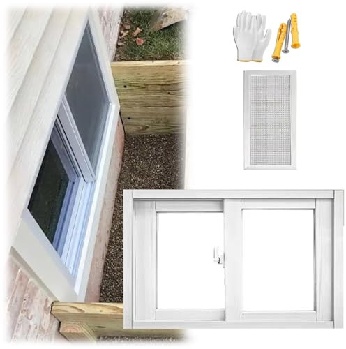 Kcziiqri Basement Window for Houses Sliding Windows with Screen Windows 30x12in 30x15in 30x18in Mobile Home Windows Replacement for Shed Chicken Coop Bathroom Rv Garage(White,39x21”)