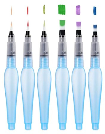 6 Stück Nachfüllbare Aquarell-Pinselstifte - 155 mm Wassermalpinsel mit nachfüllbarem Reservoir - Wasserpinsel mit feinen, mittleren und großen Spitzen für Aquarellmalerei und Skizzieren (ovales Blau)