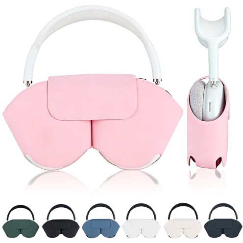Lukvcoe Protective Case Cover for Apple AirPods Max, Soft PU Leather Carrying Travel Case with Sleep Mode, Anti-Dust Cover Compatible with AirPods Max Headphones Accessories (Pink)