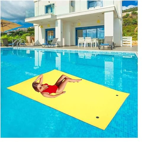 Flytande vattendyna, ögleband, upprullbar flytande ö for 4-6 personer vid pool, sjö, hav, rosa(Yellow,4.5mx1.5mx3.3cm)