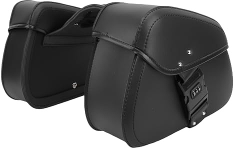 Sacoche de Moto Universelle, Sacs de Selle Rigides 16 L en Cuir PU, Sac de Sacoches Latérales de Moto Multifonctions avec Serrure, Remplacement pour V Star 250