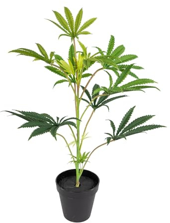 Seidenblumen Roß Künstliche Hanfpflanze Cannabispflanze 50cm im Topf DP Kunstpflanzen Dekopflanze Pflanzen aus Kunststoff Hanf Cannabis Weed Plastik
