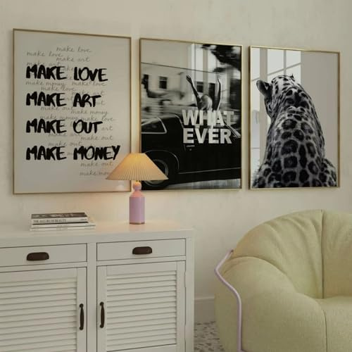 JANAGIN 3er Set Moderne Bilder Wohnzimmer Poster, Y2k-Trend-Leopard Leinwand Bilder, Wandbilder für Schlafzimmer, Ohne Rahmen (Muster 2,40x50 cm)