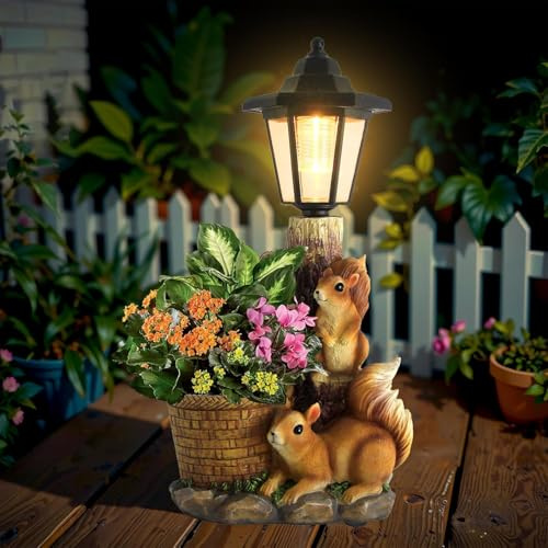 Bazcuka Décoration de Jardin Solaire d'extérieur - Statues d'écureuil - Figurines de Jardin Amusantes - Lampe Solaire étanche - Pot de Fleurs pour extérieur, Balcon, Jardin - Cadeau pour Femmes