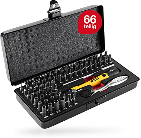 Wiha Micro Bit Set 65-tlg. inkl. Aufbwahrungsbox (39971) I Feinmechanik Schraubendreher Set mit Bit Halter, Steckschlüssel, ESD Schraubendreher Griff, Ratsche, Griff Verlängerung und Adapter