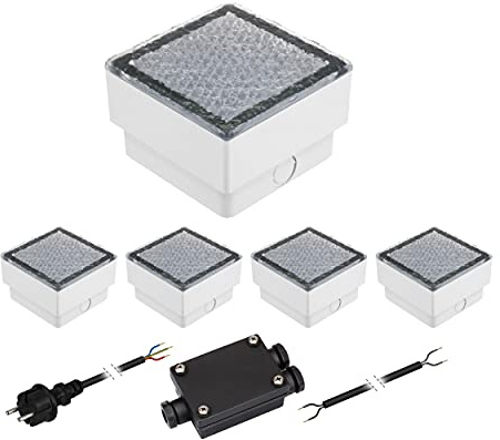 ledscom.de 5er-Set LED Pflasterstein CUS Bodenleuchte für außen, kalt-weiß, IP67, 230V, 10x10cm