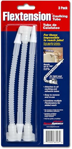 Ready America Flextension Caulking Tube Tip, Reusable and Removable Caulk Gun Nozzles for Hard to Reach Areas, Bends up to 180 Degrees, Caulking Tips, 3- Count (Pack of 1)