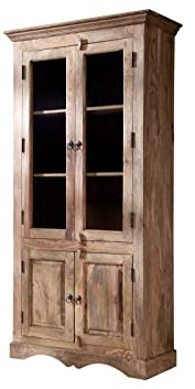 MASSIVMOEBEL24.DE | LEEDS Vitrine aus Massivholz #47 im Kolonialstil aus Sheeshamholz - grau, geölt 5 Fächer 190x90x40 cm Schrank Glasvitrine Hochschrank