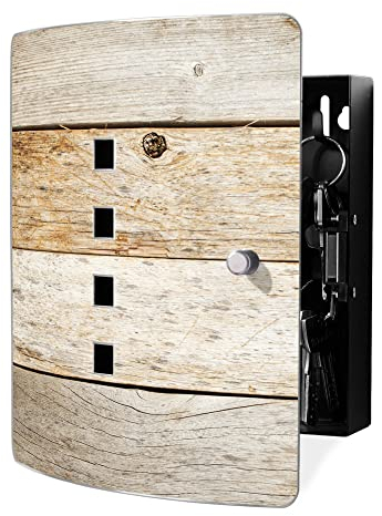 banjado Design Schlüsselkasten aus Edelstahl für 10 Schlüssel/Schlüsselschrank zur Schlüssel Aufbewahrung 24 x 21,5 x 7cm groß mit praktischem Magnetverschluss/Motiv Graues Holz