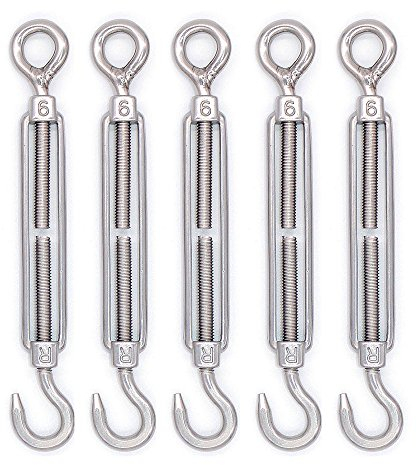 EMCOLLECTION 5pcs M6 Stainless Steel 304 Hook & Eye Turnbuckle Hook Wire RopeTension