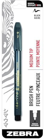 Zebra Pen Zensations Pinselstift, mittlere Pinselspitze, schwarze wasserfeste Tinte, 1 Stück