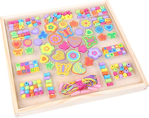 small foot 10735 Fädelperlen Blumenwiese, Holzperlen, Geschenkset mit Blumen-und Schmetterlings Motiven Spielzeug