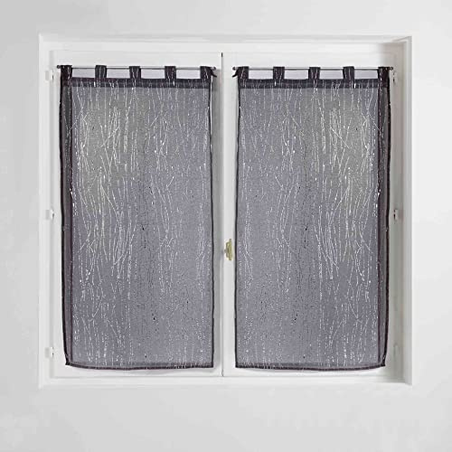 Douceur d'Intérieur Filiane Paire Droite Passants Voile Sable Rayures, Polyester, Gris, 90x60 cm