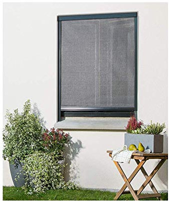 MADECOSTORE Moustiquaire Enroulable en alu pour fenêtre - Gris Anthracite - L130 x H160cm