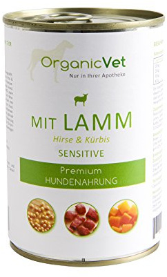 OrganicVet Hund Nassfutter Sensitive Lamm mit Hirse und Kürbis, 6er Pack (6 x 400 g)