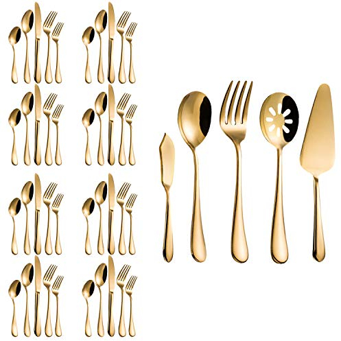 Magicpro Besteck-Set, modern, königlich, goldfarbenes Edelstahl-Besteck für Hochzeit, Fest, Weihnachtsfeier, Service für 8 Personen, 45-teilig