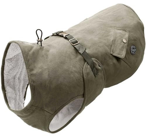 HUNTER Hundemantel Uppsala Trend, Farbe: Khaki, modisches Design, Wasser- und windabweisend, mit wärmendem Teddy-Innenfutter, individuell einstellbar, reflektierend, waschbar, Größe: 55